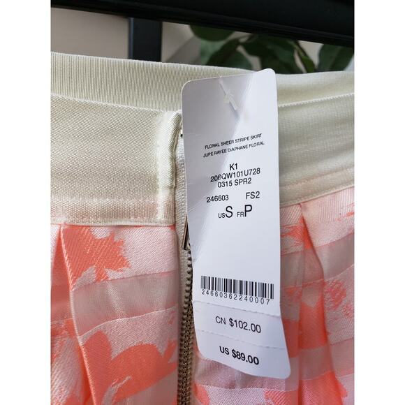Bebe Flare Skirt Womens Small Pink Floral Sheer Striped Pleated Classic Back Zip - Picture 4 of 12